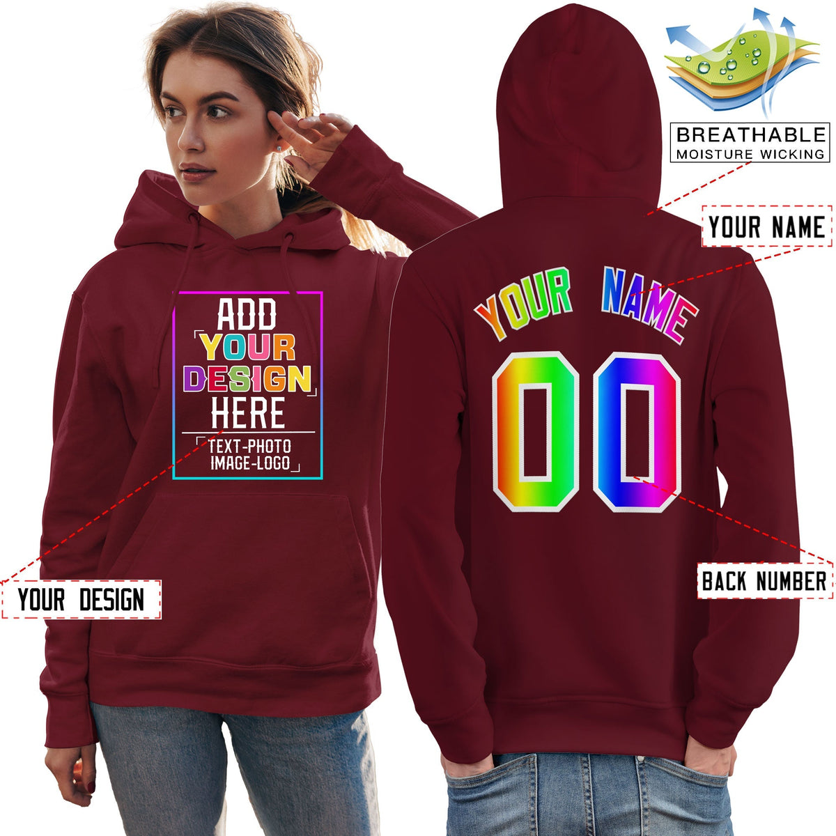 Custom Crimson Personalized Rainbow Color Font Team Pullover Sweatshirt Hoodie| KXKSHOP