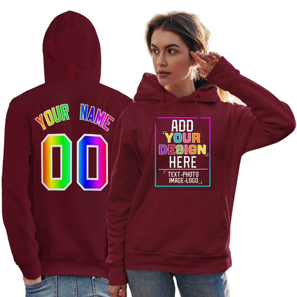 Custom Crimson Personalized Rainbow Color Font Team Pullover Sweatshirt Hoodie| KXKSHOP