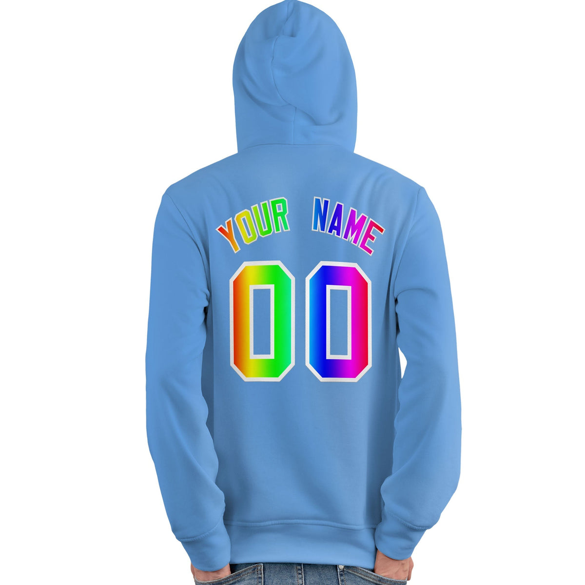 Custom Powder Blue Personalized Rainbow Color Font Team Pullover Sweatshirt Hoodie| KXKSHOP