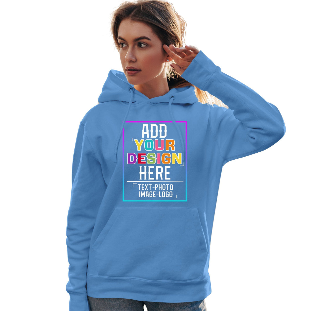 Custom Powder Blue Personalized Rainbow Color Font Team Pullover Sweatshirt Hoodie| KXKSHOP