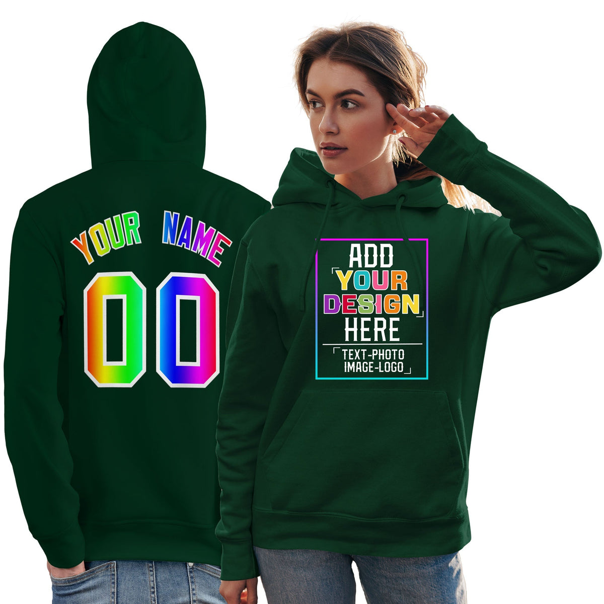 Custom Green Personalized Rainbow Color Font Team Pullover Sweatshirt Hoodie| KXKSHOP