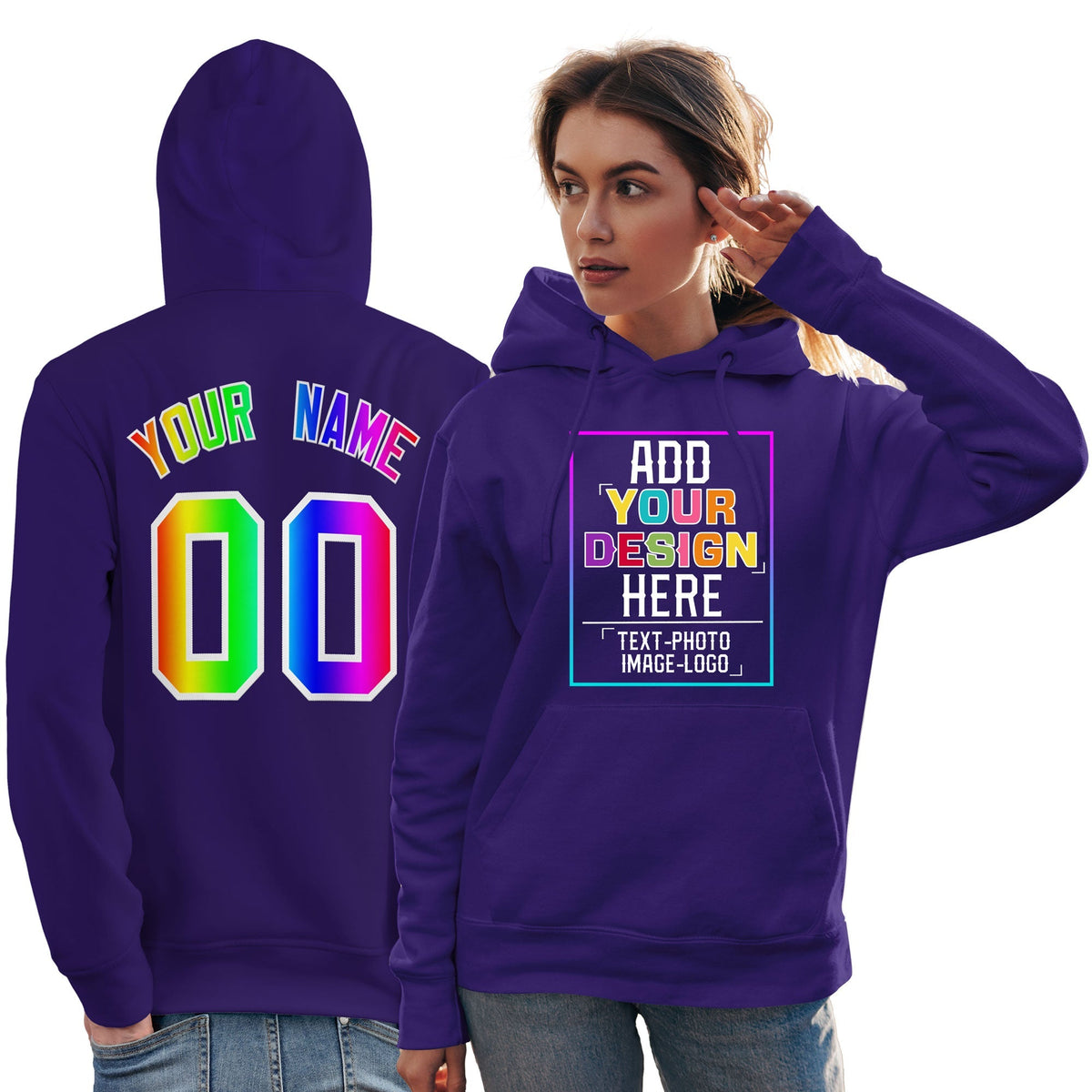 Custom Purple Personalized Rainbow Color Font Team Pullover Sweatshirt Hoodie| KXKSHOP