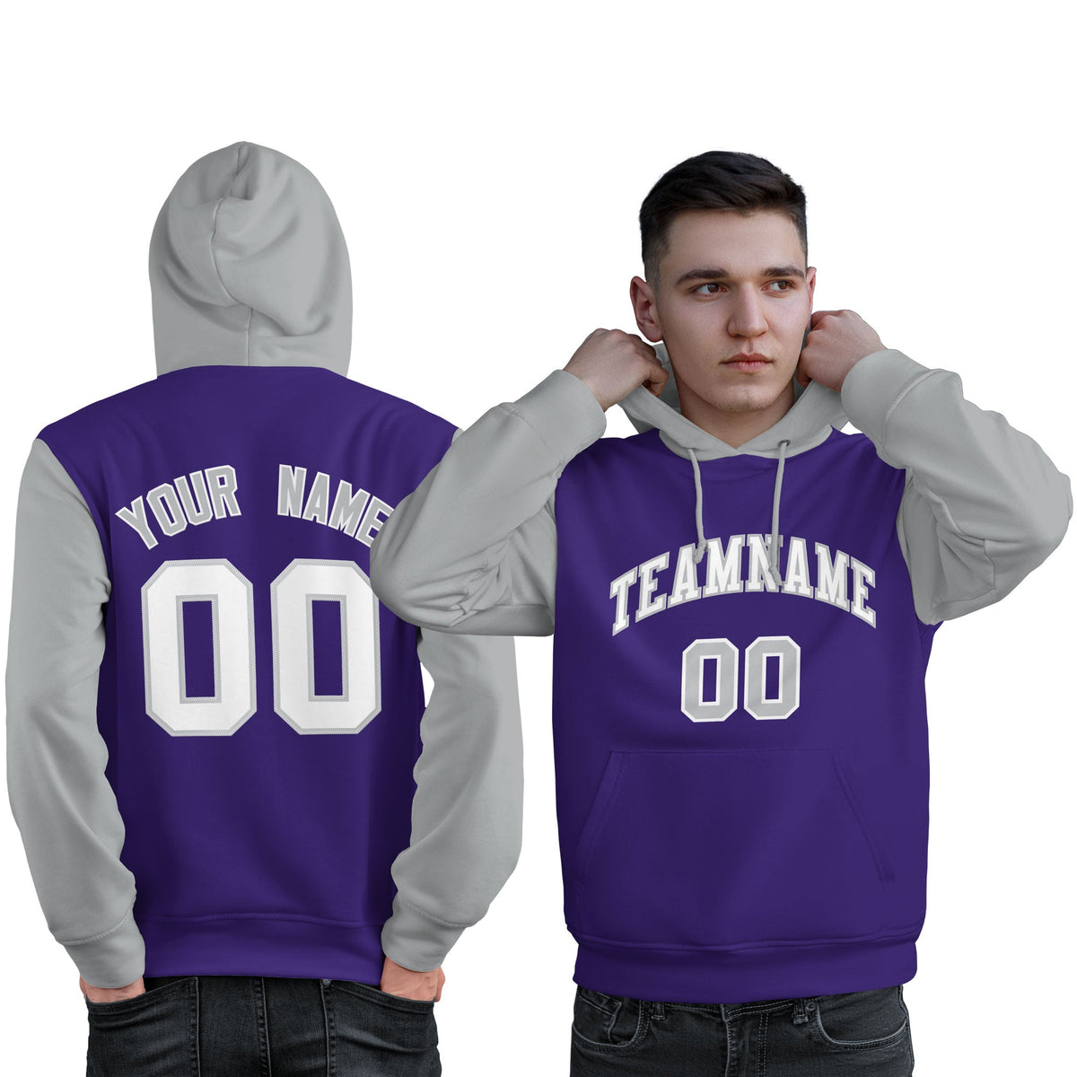 Custom Purple White-Gray Raglan Sleeves Pullover Personalized Sweatshirt Hoodie| KXKSHOP