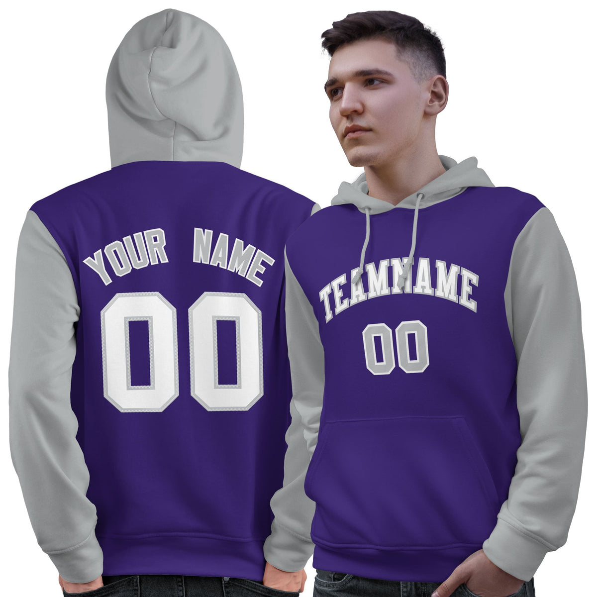 Custom Purple White-Gray Raglan Sleeves Pullover Personalized Sweatshirt Hoodie| KXKSHOP