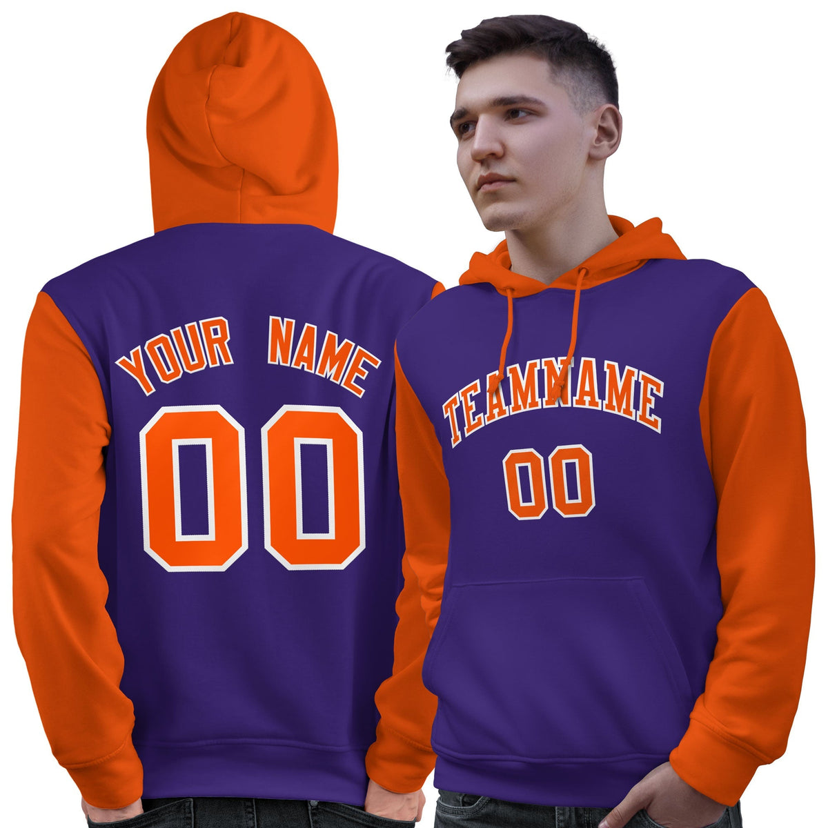 Custom Purple Orange-White Raglan Sleeves Pullover Personalized Sweatshirt Hoodie| KXKSHOP