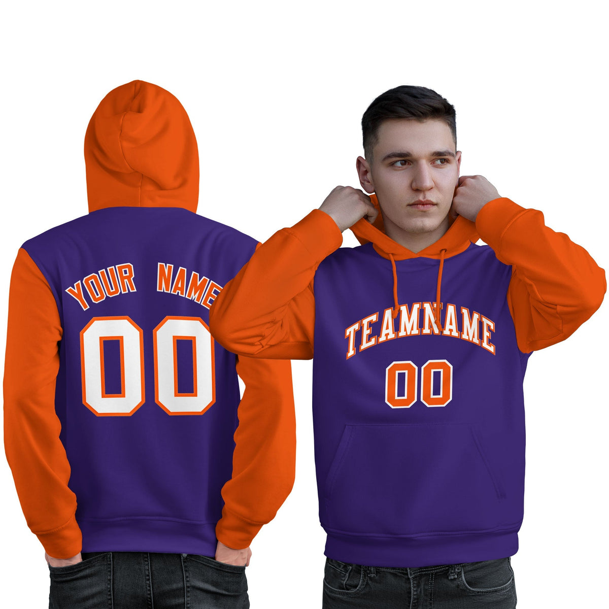 Custom Purple White-Orange Raglan Sleeves Pullover Personalized Sweatshirt Hoodie| KXKSHOP