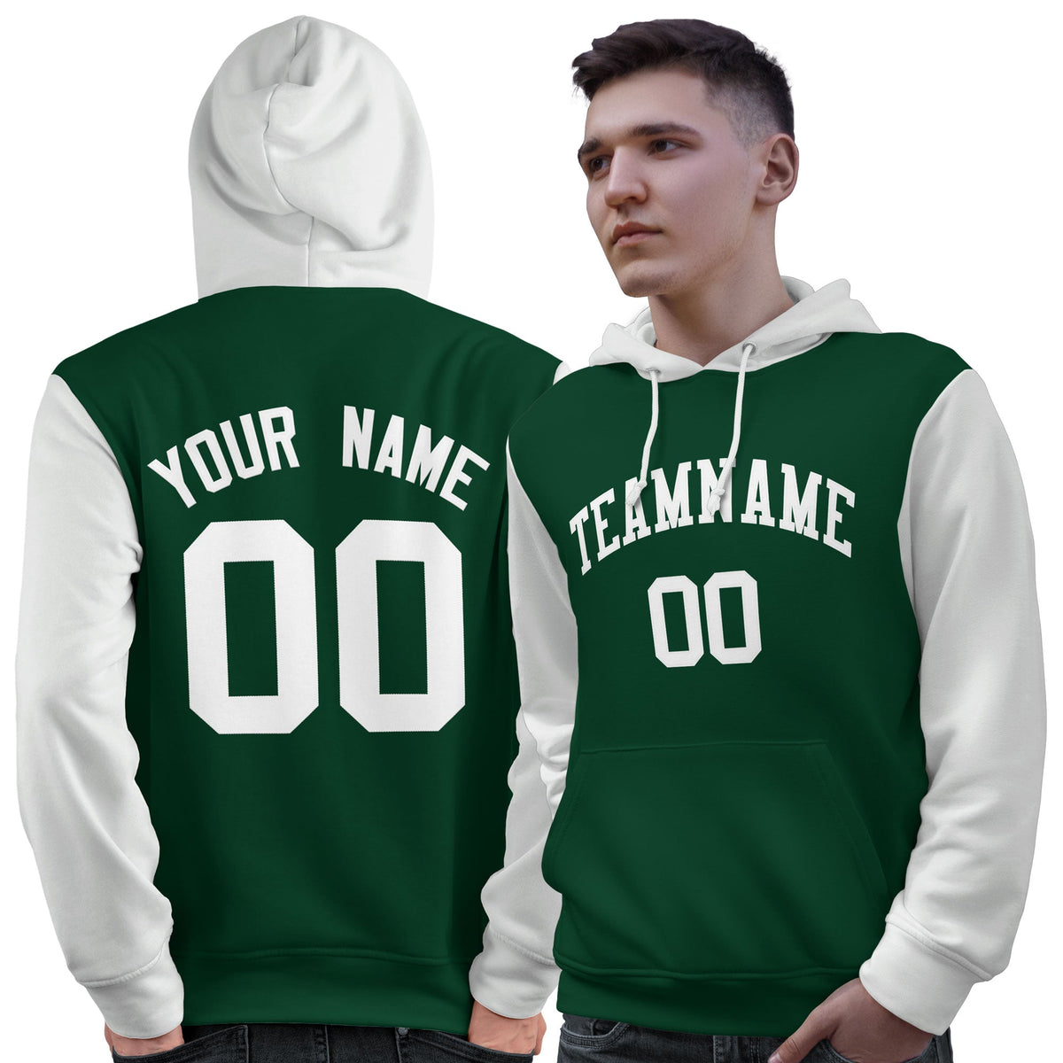 Custom Green White Raglan Sleeves Pullover Personalized Sweatshirt Hoodie| KXKSHOP