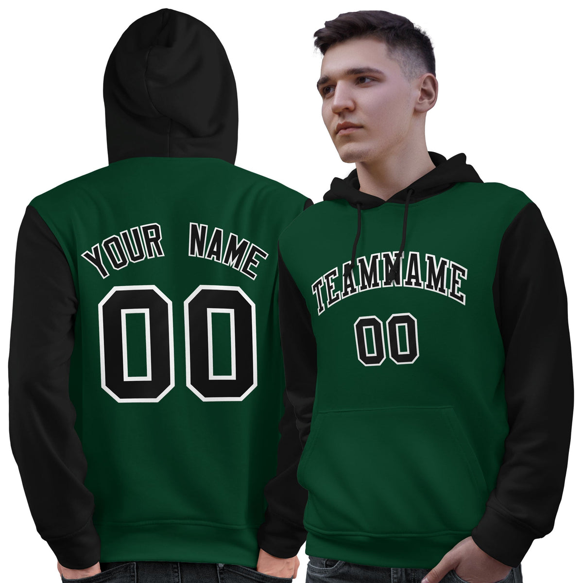 Custom Green Black-White Raglan Sleeves Pullover Personalized Sweatshirt Hoodie| KXKSHOP