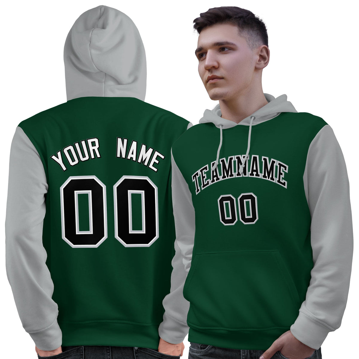 Custom Green Black-Gray Raglan Sleeves Pullover Personalized Sweatshirt Hoodie| KXKSHOP