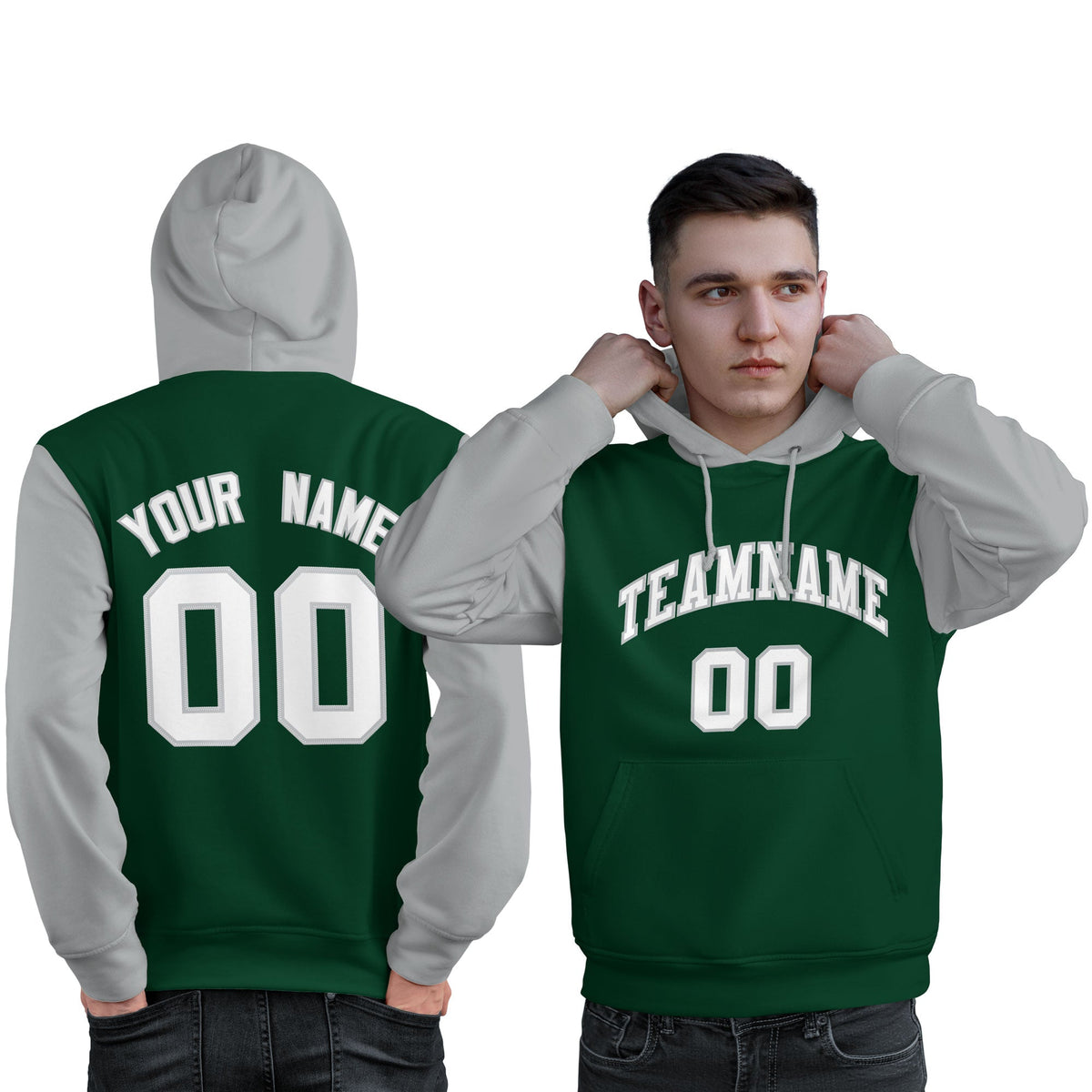 Custom Green White-Gray Raglan Sleeves Pullover Personalized Sweatshirt Hoodie| KXKSHOP