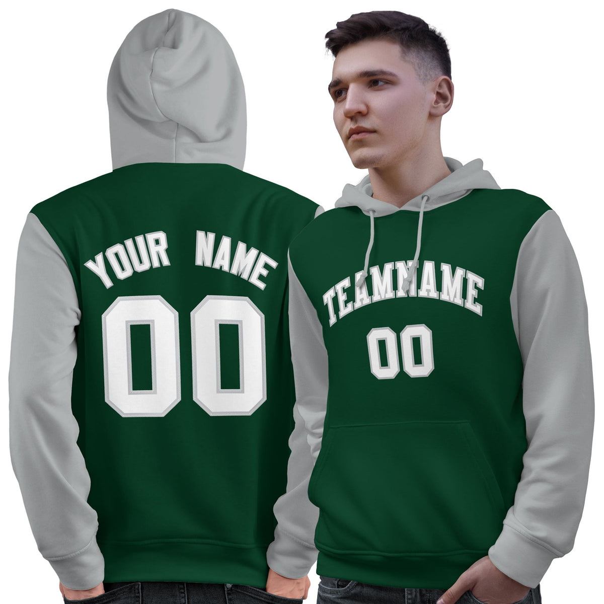 Custom Green White-Gray Raglan Sleeves Pullover Personalized Sweatshirt Hoodie| KXKSHOP