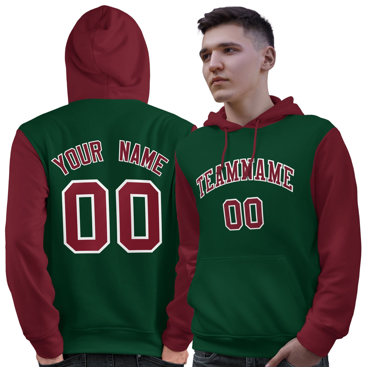 Custom Green Crimson-White Raglan Sleeves Pullover Personalized Sweatshirt Hoodie| KXKSHOP