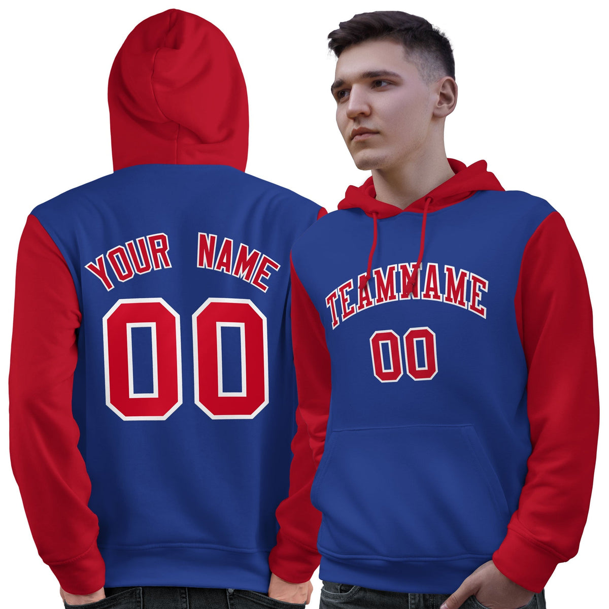 Custom Royal Red-White Raglan Sleeves Pullover Personalized Sweatshirt Hoodie| KXKSHOP