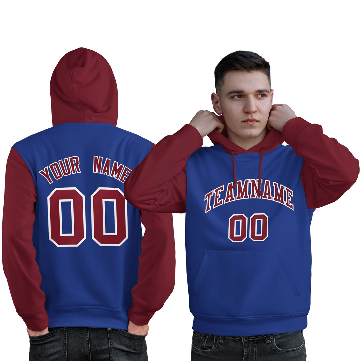 Custom Royal Crimson-White Raglan Sleeves Pullover Personalized Sweatshirt Hoodie| KXKSHOP