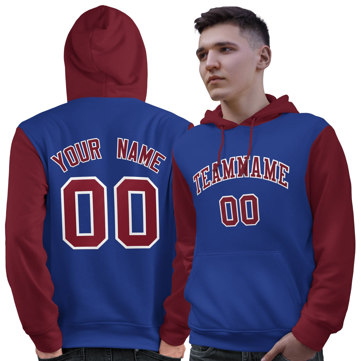Custom Royal Crimson-White Raglan Sleeves Pullover Personalized Sweatshirt Hoodie| KXKSHOP