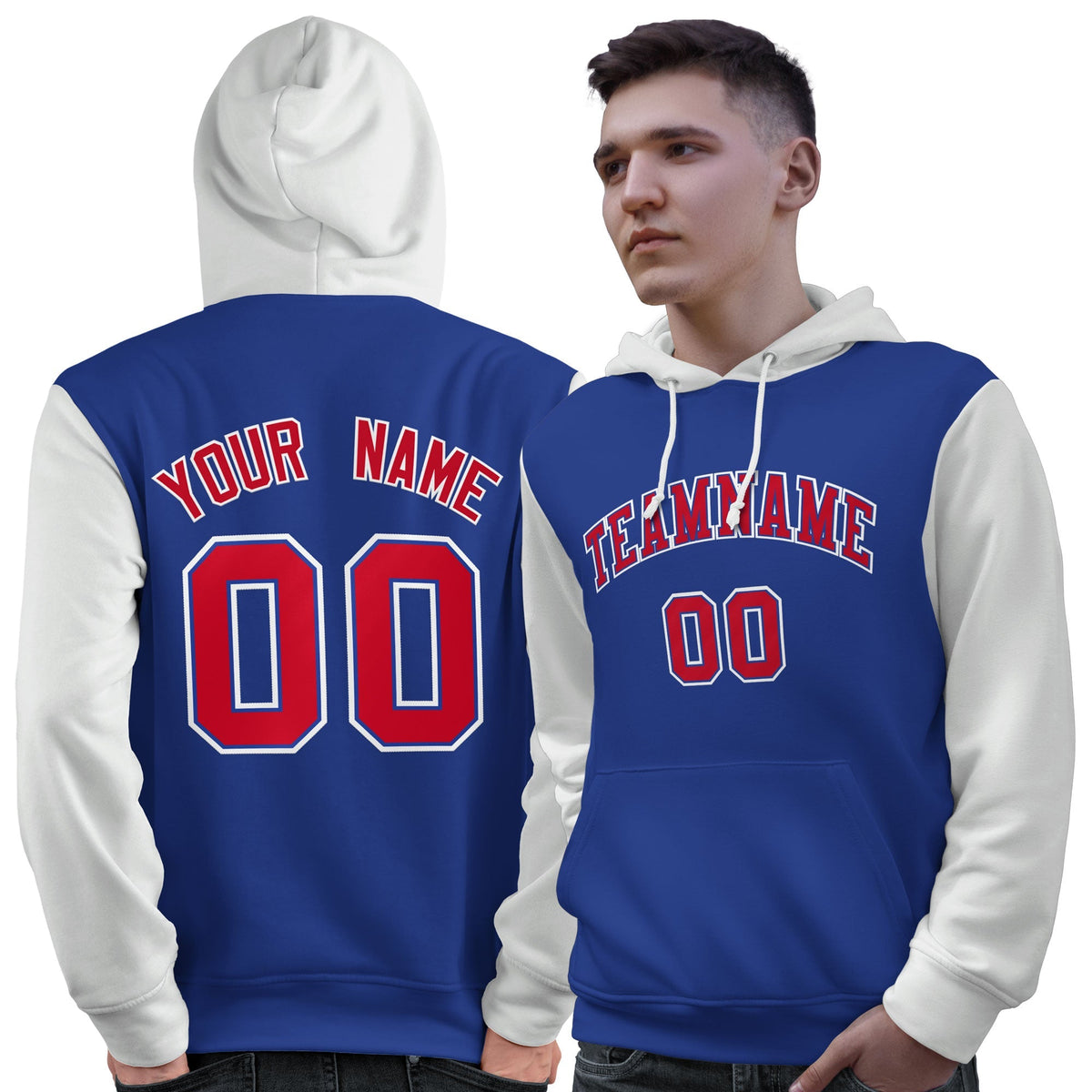 Custom Royal Red-White Raglan Sleeves Pullover Personalized Sweatshirt Hoodie| KXKSHOP
