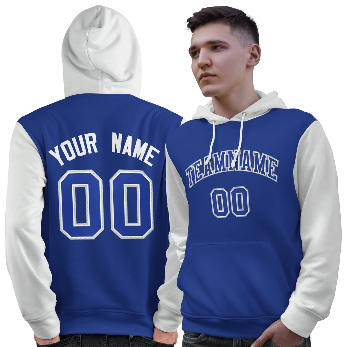 Custom Royal White-Gray Raglan Sleeves Pullover Personalized Sweatshirt Hoodie| KXKSHOP