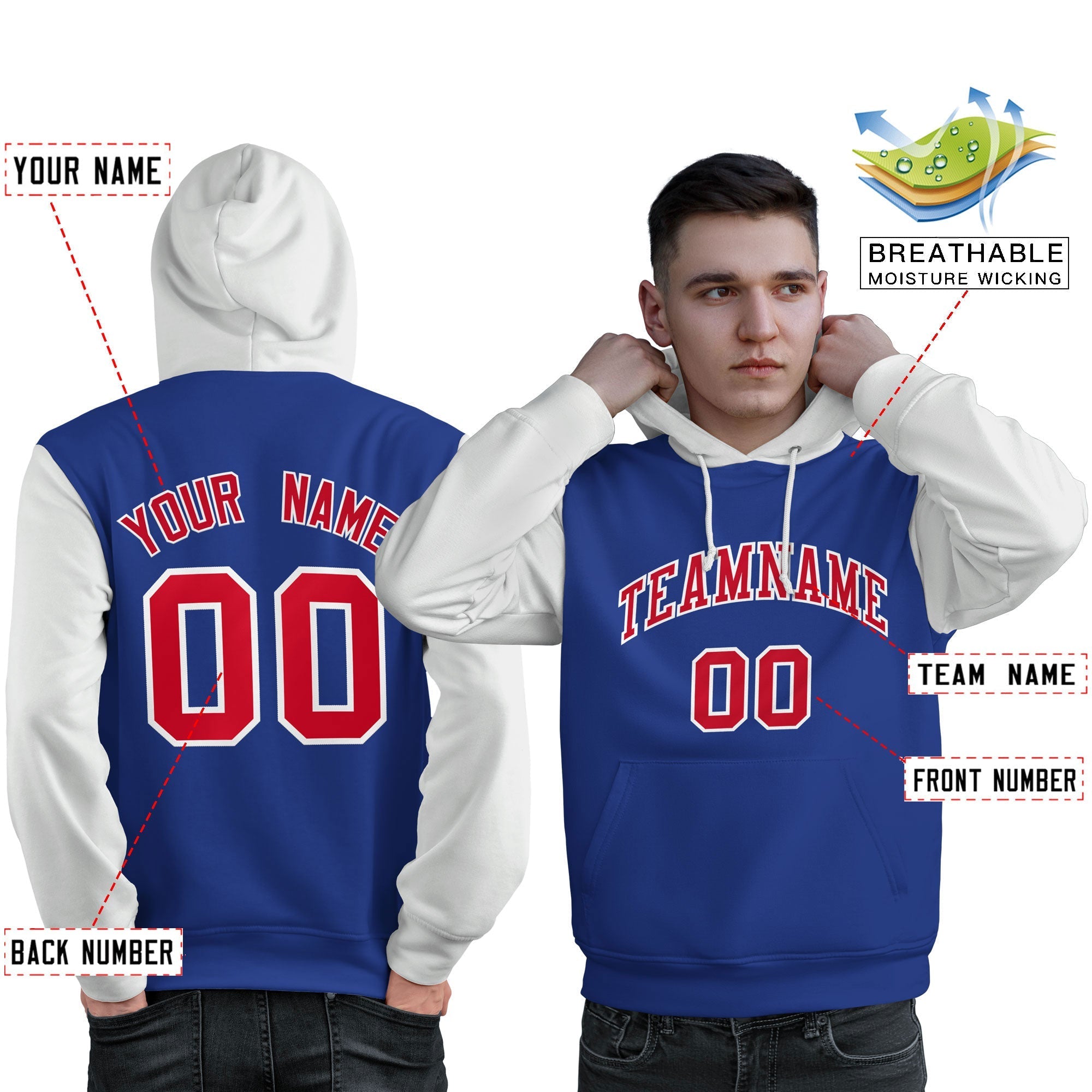 Custom Royal Red-White Raglan Sleeves Pullover Personalized Sweatshirt Hoodie| KXKSHOP