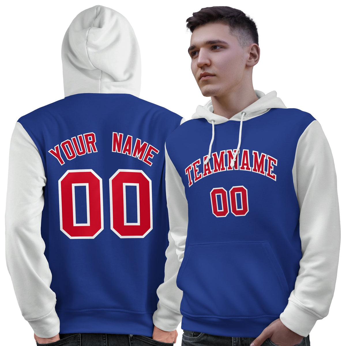 Custom Royal Red-White Raglan Sleeves Pullover Personalized Sweatshirt Hoodie| KXKSHOP