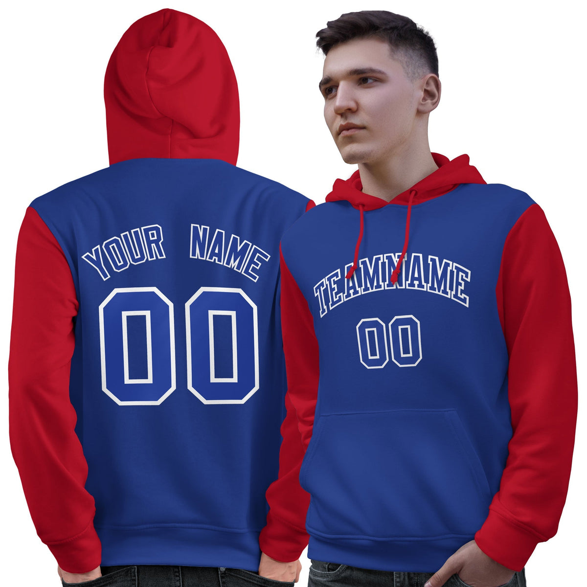 Custom Royal White-Red Raglan Sleeves Pullover Personalized Sweatshirt Hoodie| KXKSHOP