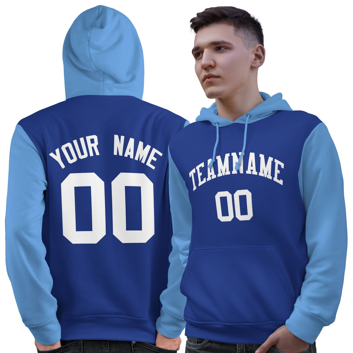Custom Royal White-Light Blue Raglan Sleeves Pullover Personalized Sweatshirt Hoodie| KXKSHOP