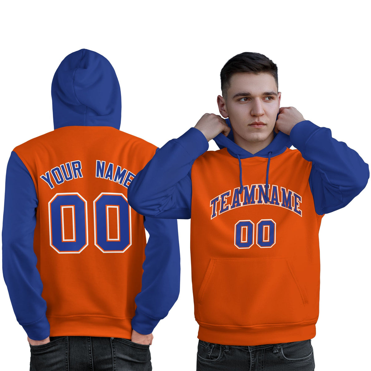 Custom Orange Royal-White Raglan Sleeves Pullover Personalized Sweatshirt Hoodie| KXKSHOP