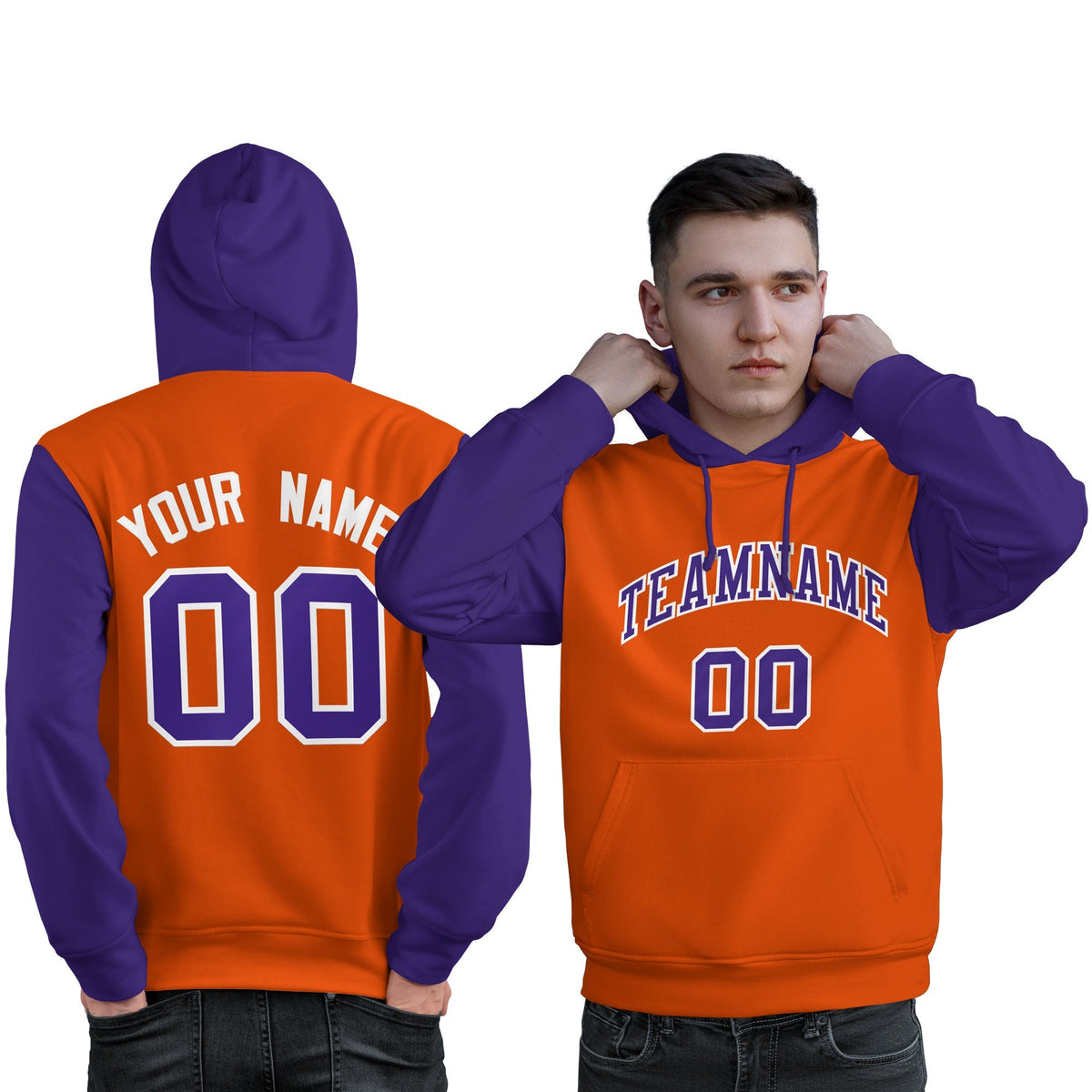 Custom Orange Purple-White Raglan Sleeves Pullover Personalized Sweatshirt Hoodie| KXKSHOP