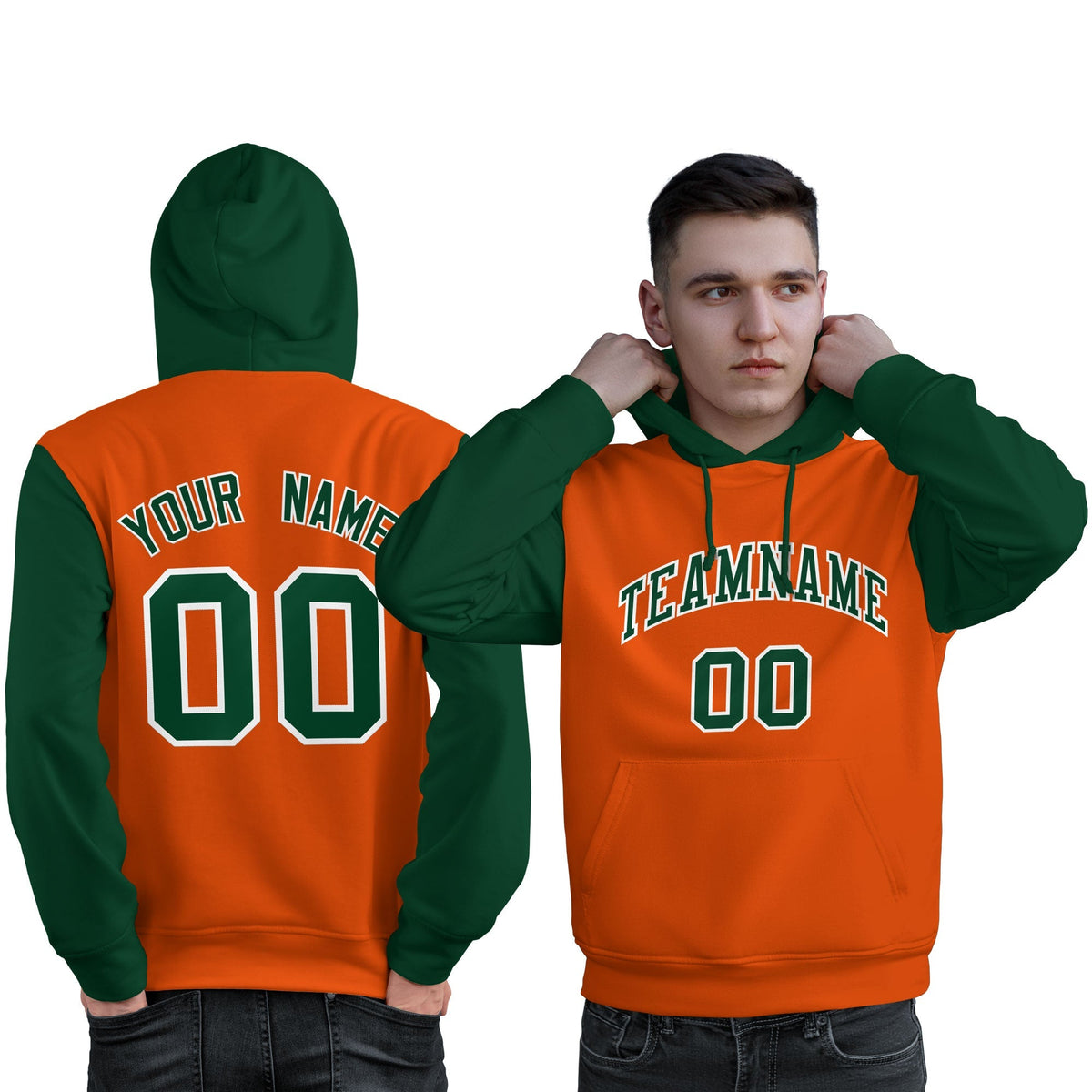 Custom Orange Green-White Raglan Sleeves Pullover Personalized Sweatshirt Hoodie| KXKSHOP