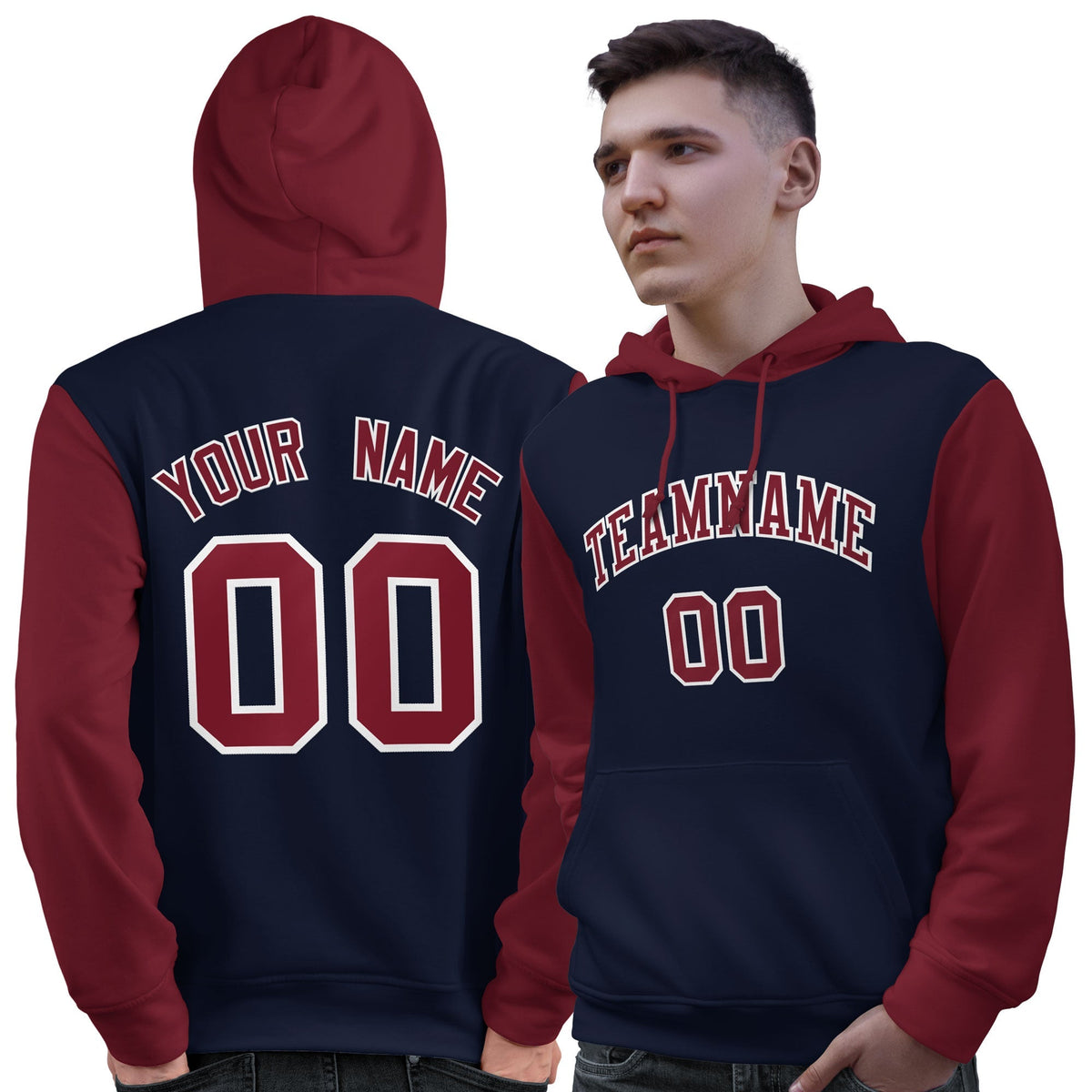 Custom Navy Crimson-White Raglan Sleeves Pullover Personalized Sweatshirt Hoodie| KXKSHOP