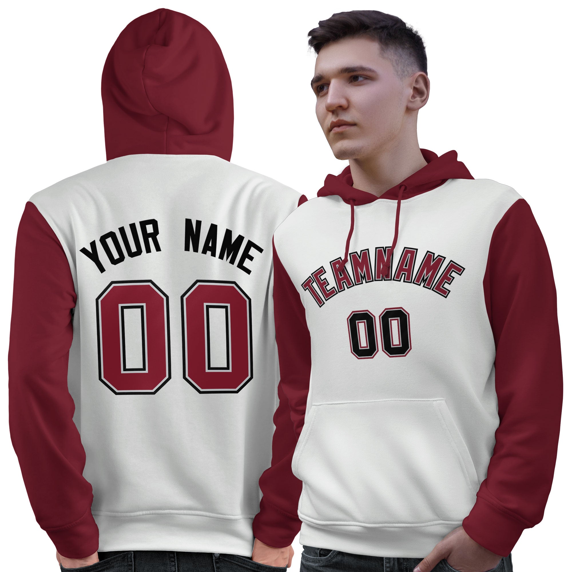 Custom White Crimson-Black Raglan Sleeves Pullover Personalized Sweatshirt Hoodie| KXKSHOP