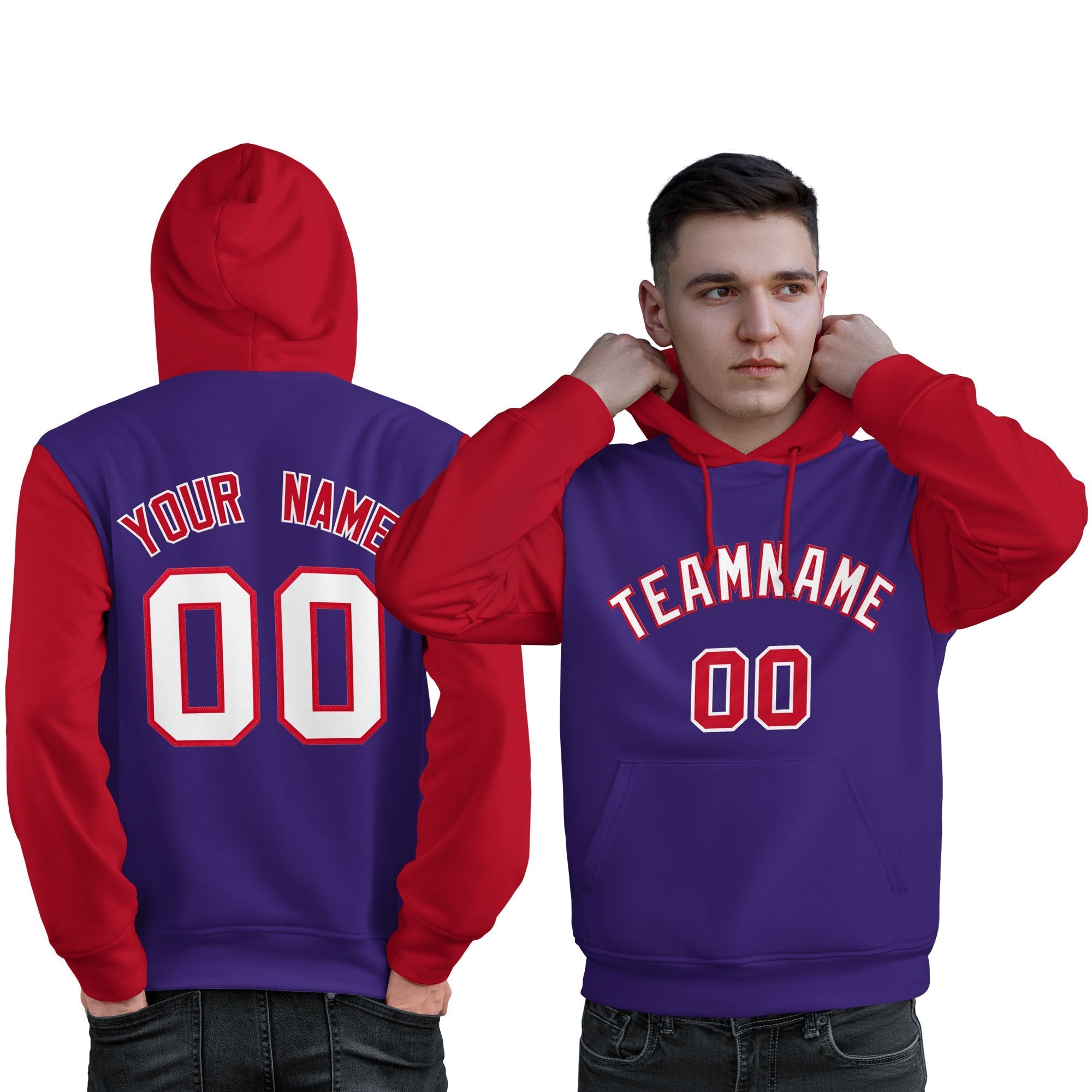 Custom Purple White-Red Raglan Sleeves Pullover Personalized Sweatshirt Hoodie| KXKSHOP