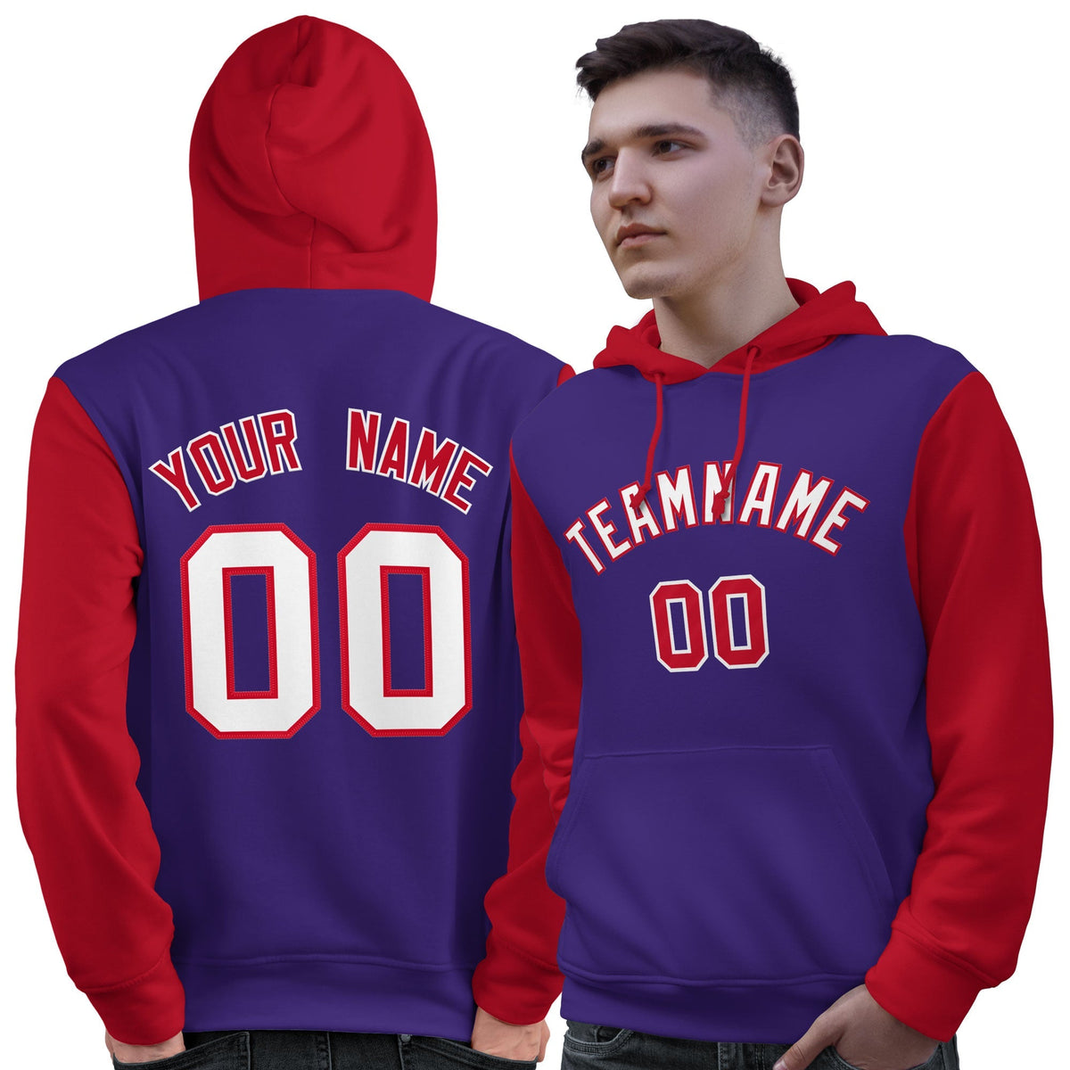 Custom Purple White-Red Raglan Sleeves Pullover Personalized Sweatshirt Hoodie| KXKSHOP