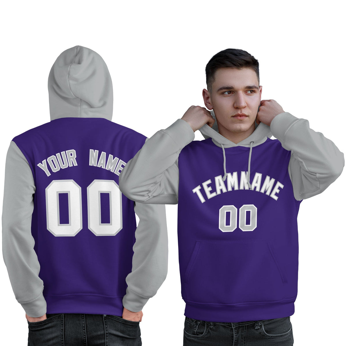 Custom Purple White-Gray Raglan Sleeves Pullover Personalized Sweatshirt Hoodie| KXKSHOP
