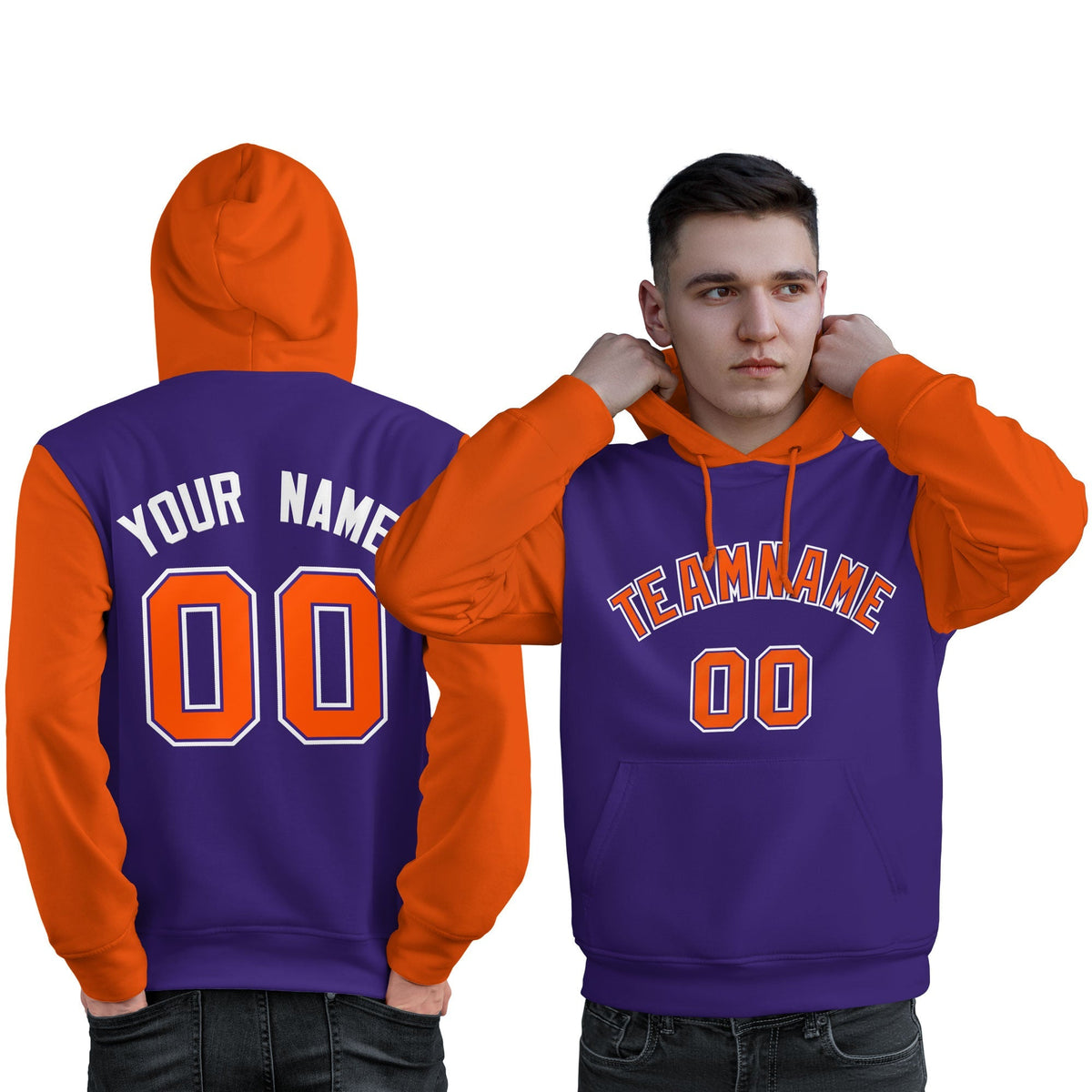 Custom Purple Orange-White Raglan Sleeves Pullover Personalized Sweatshirt Hoodie| KXKSHOP