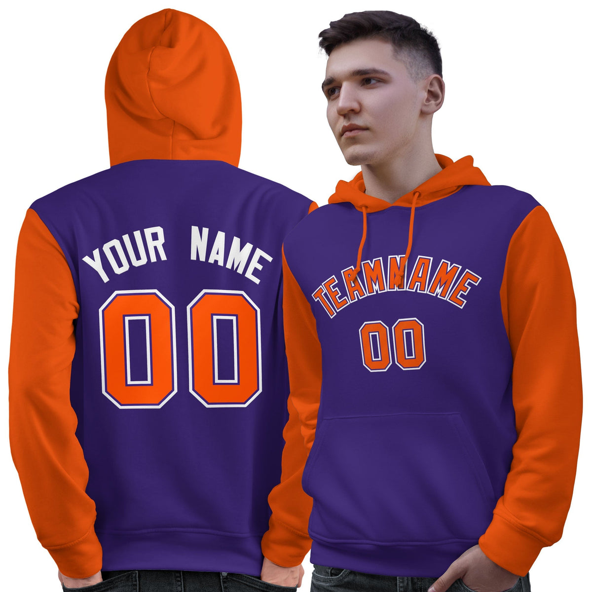 Custom Purple Orange-White Raglan Sleeves Pullover Personalized Sweatshirt Hoodie| KXKSHOP