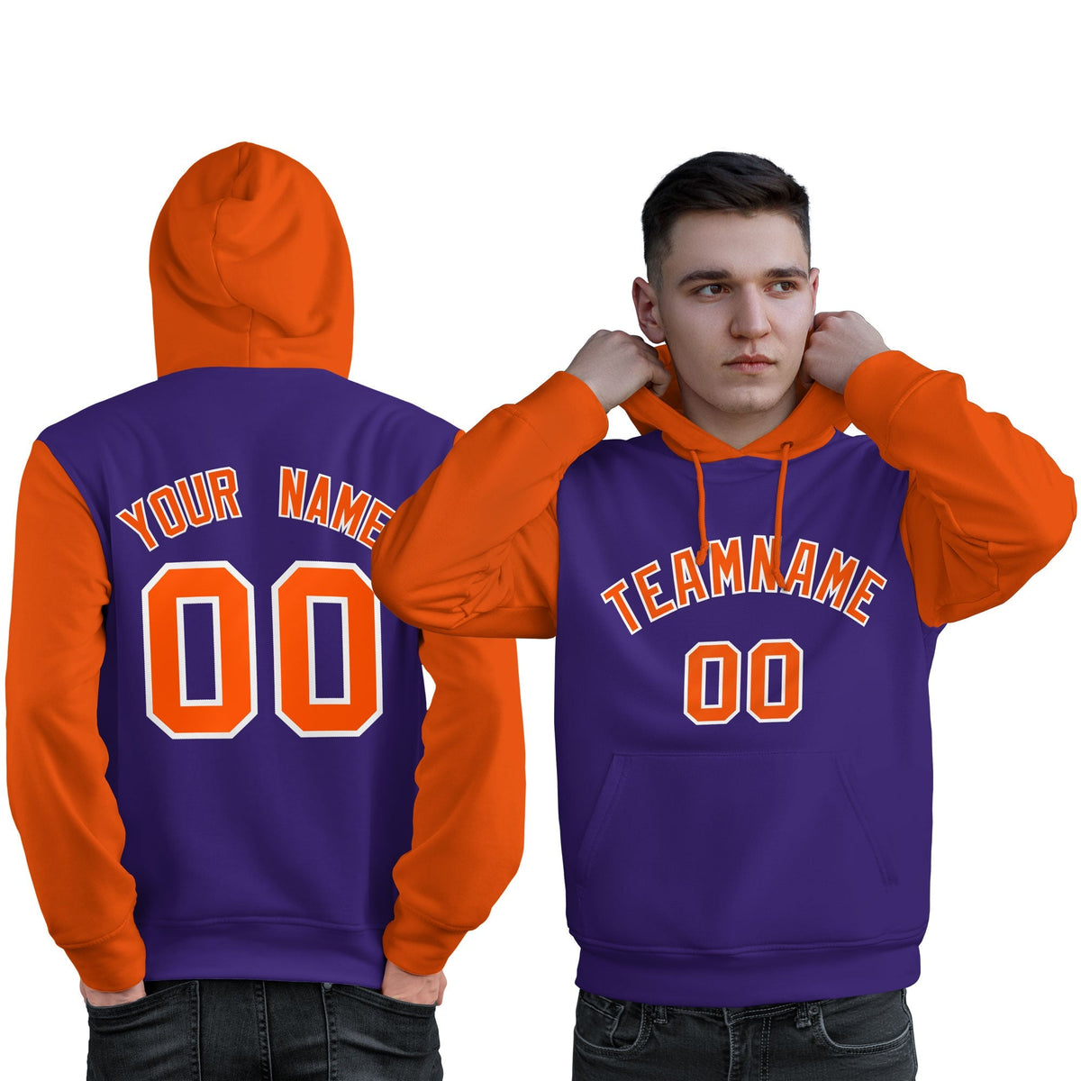 Custom Purple Orange-White Raglan Sleeves Pullover Personalized Sweatshirt Hoodie| KXKSHOP