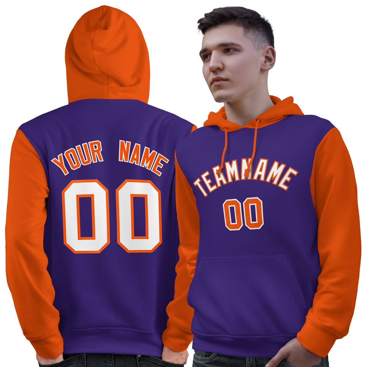 Custom Purple White-Orange Raglan Sleeves Pullover Personalized Sweatshirt Hoodie| KXKSHOP