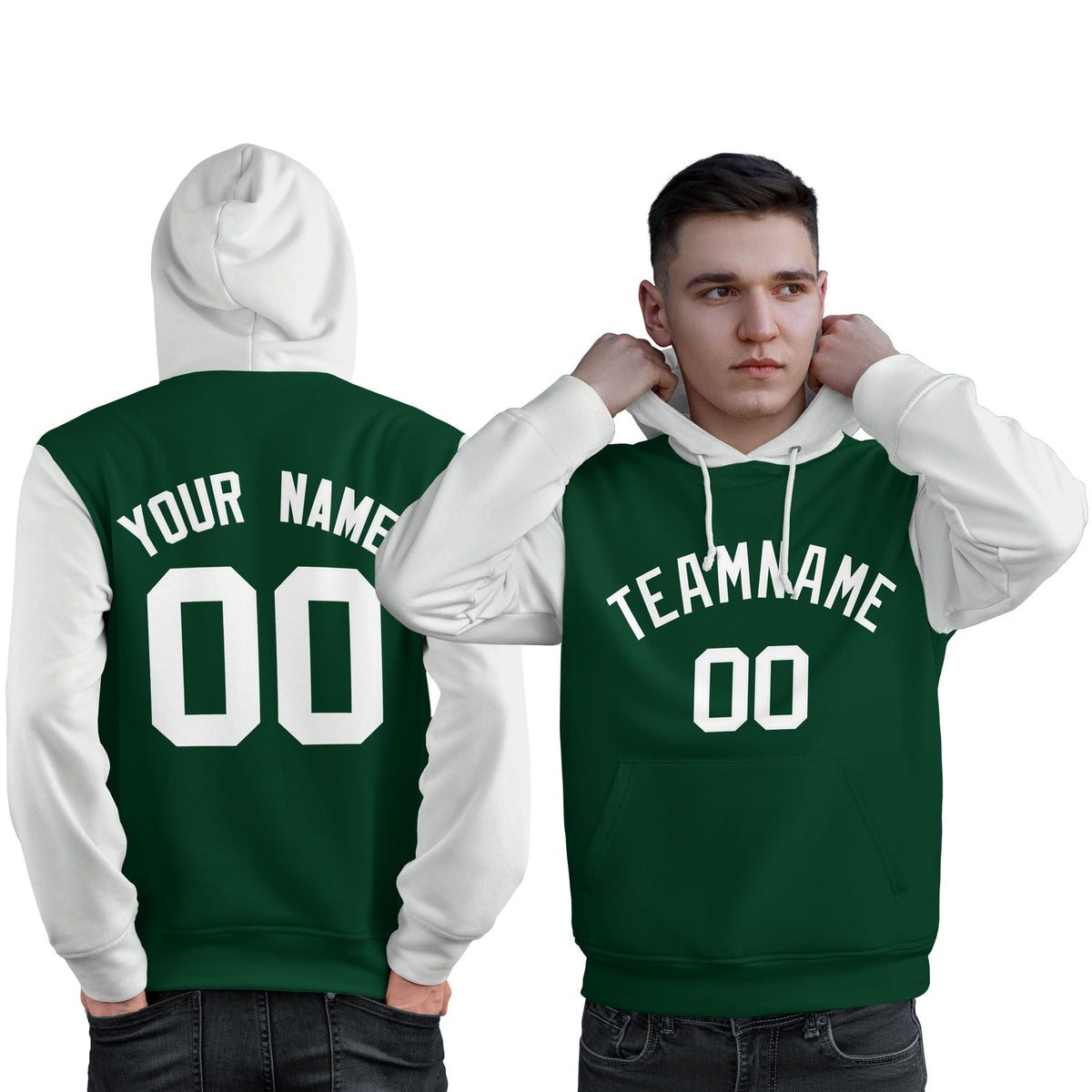 Custom Green White Raglan Sleeves Pullover Personalized Sweatshirt Hoodie| KXKSHOP