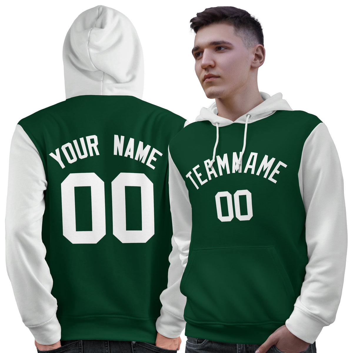 Custom Green White Raglan Sleeves Pullover Personalized Sweatshirt Hoodie| KXKSHOP