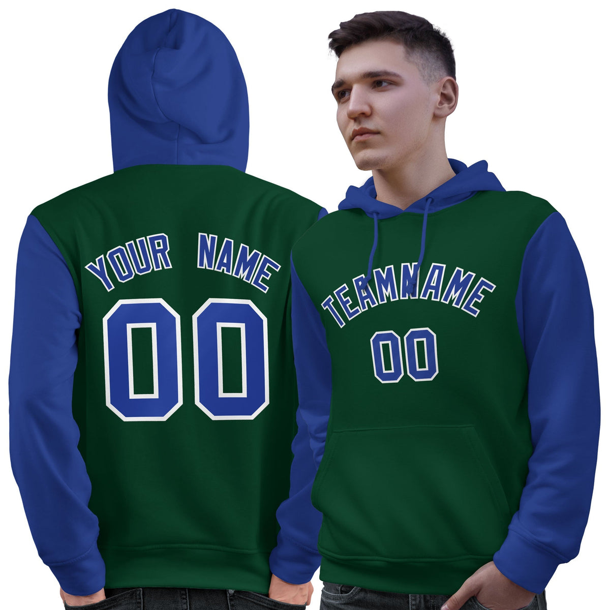 Custom Green Royal-White Raglan Sleeves Pullover Personalized Sweatshirt Hoodie| KXKSHOP