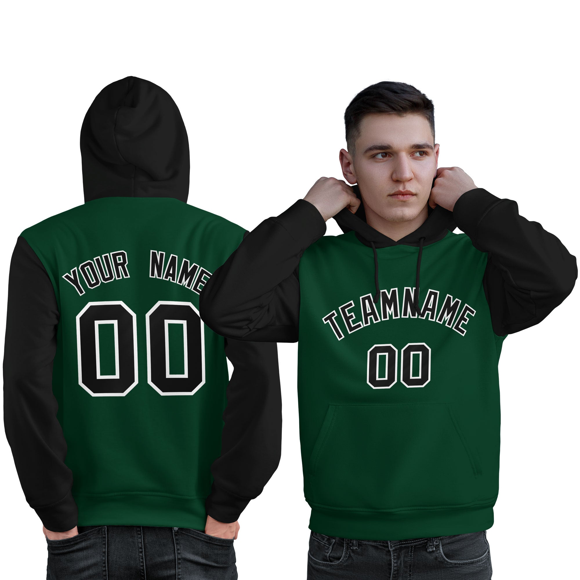 Custom Green Black-White Raglan Sleeves Pullover Personalized Sweatshirt Hoodie| KXKSHOP