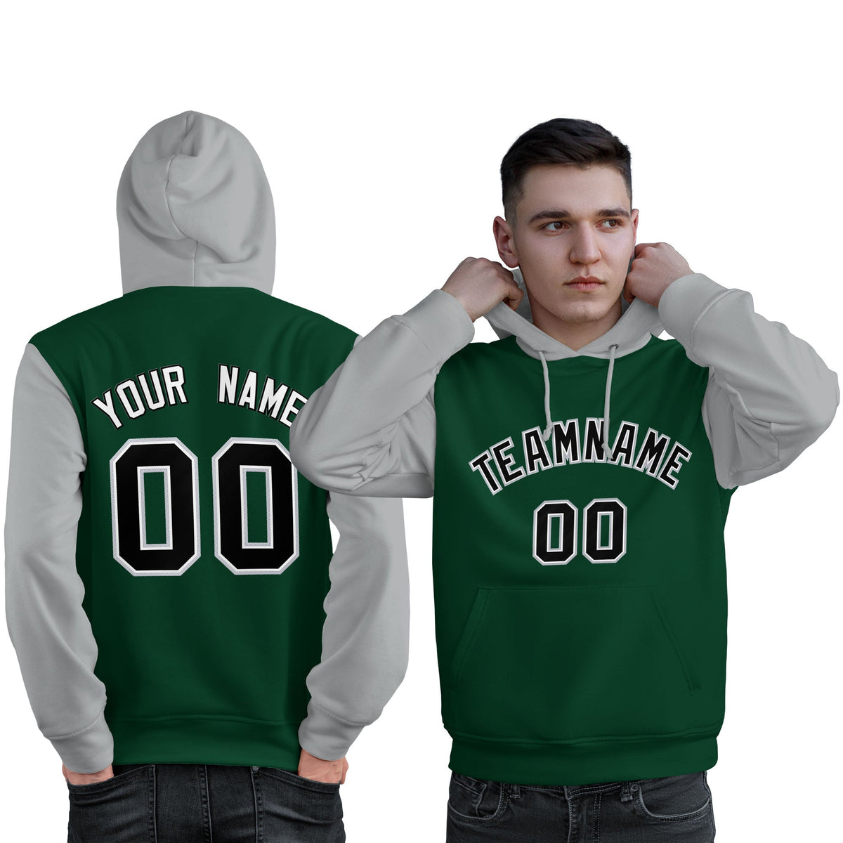 Custom Green Black-Gray Raglan Sleeves Pullover Personalized Sweatshirt Hoodie| KXKSHOP