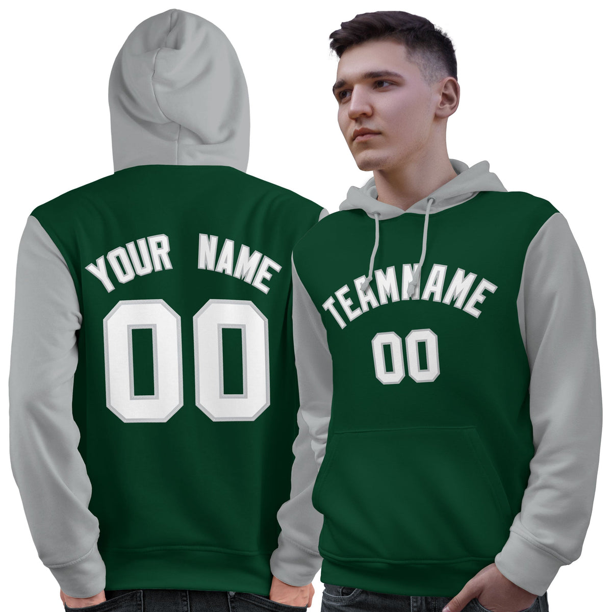Custom Green White-Gray Raglan Sleeves Pullover Personalized Sweatshirt Hoodie| KXKSHOP
