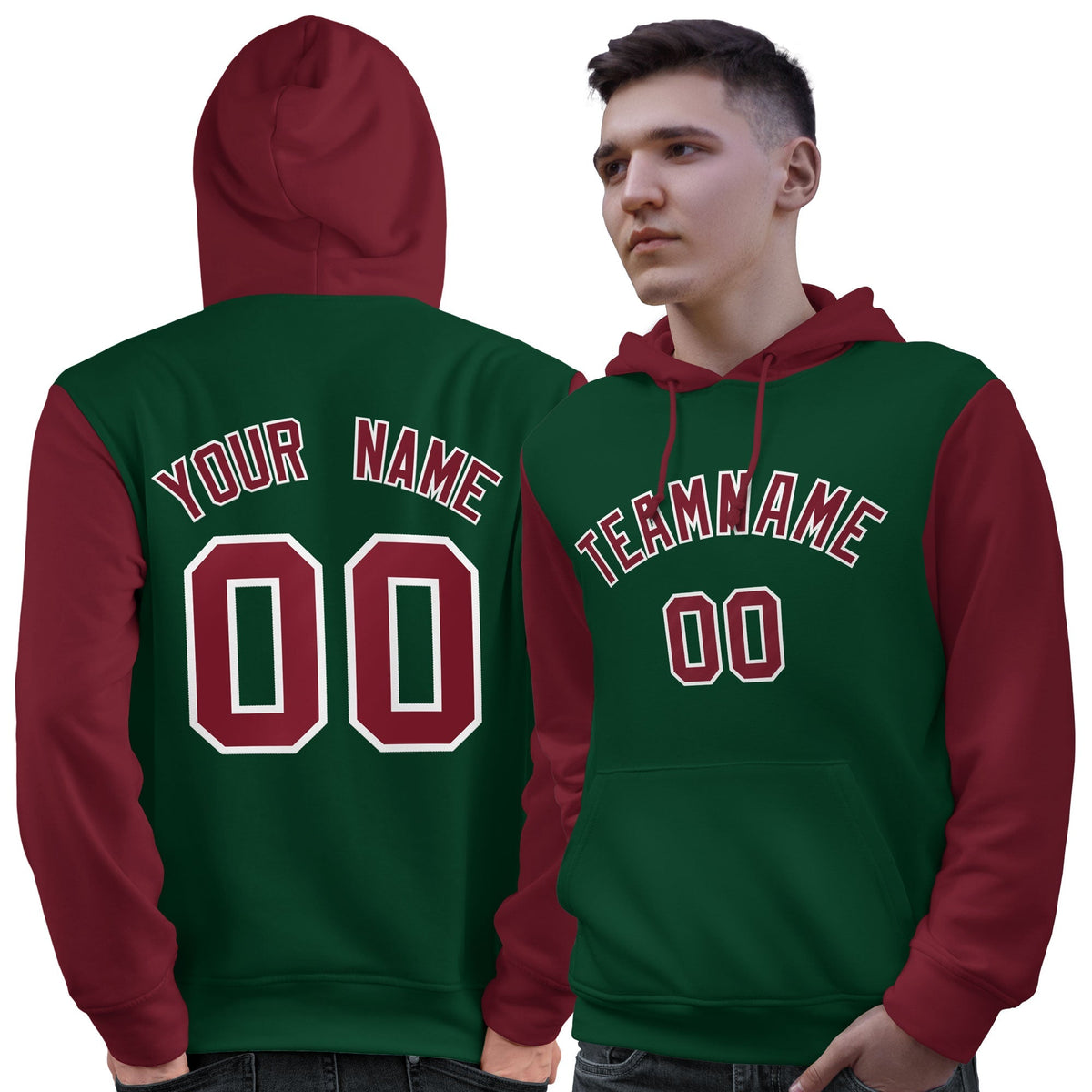 Custom Green Crimson-White Raglan Sleeves Pullover Personalized Sweatshirt Hoodie| KXKSHOP