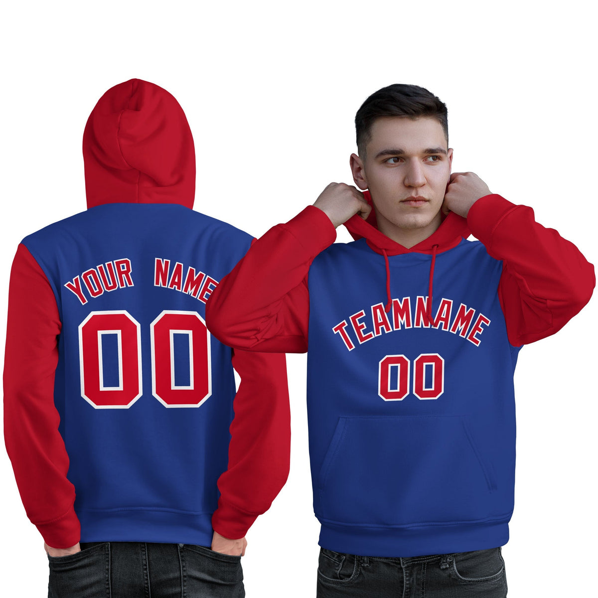 Custom Royal Red-White Raglan Sleeves Pullover Personalized Sweatshirt Hoodie| KXKSHOP