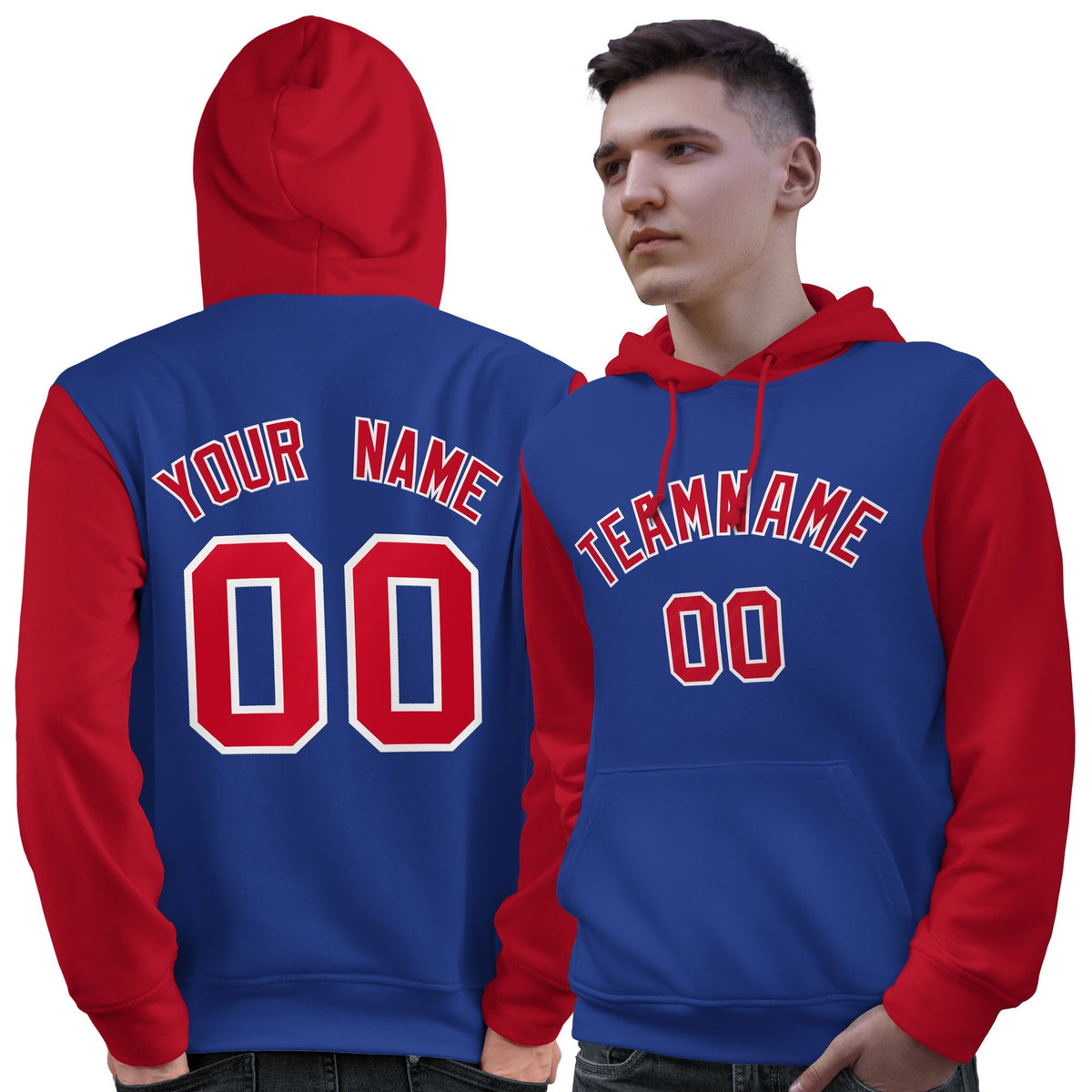 Custom Royal Red-White Raglan Sleeves Pullover Personalized Sweatshirt Hoodie| KXKSHOP