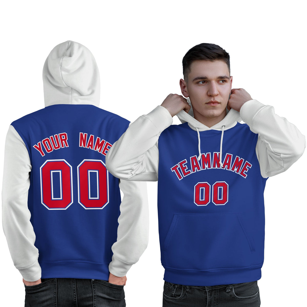 Custom Royal Red-White Raglan Sleeves Pullover Personalized Sweatshirt Hoodie| KXKSHOP