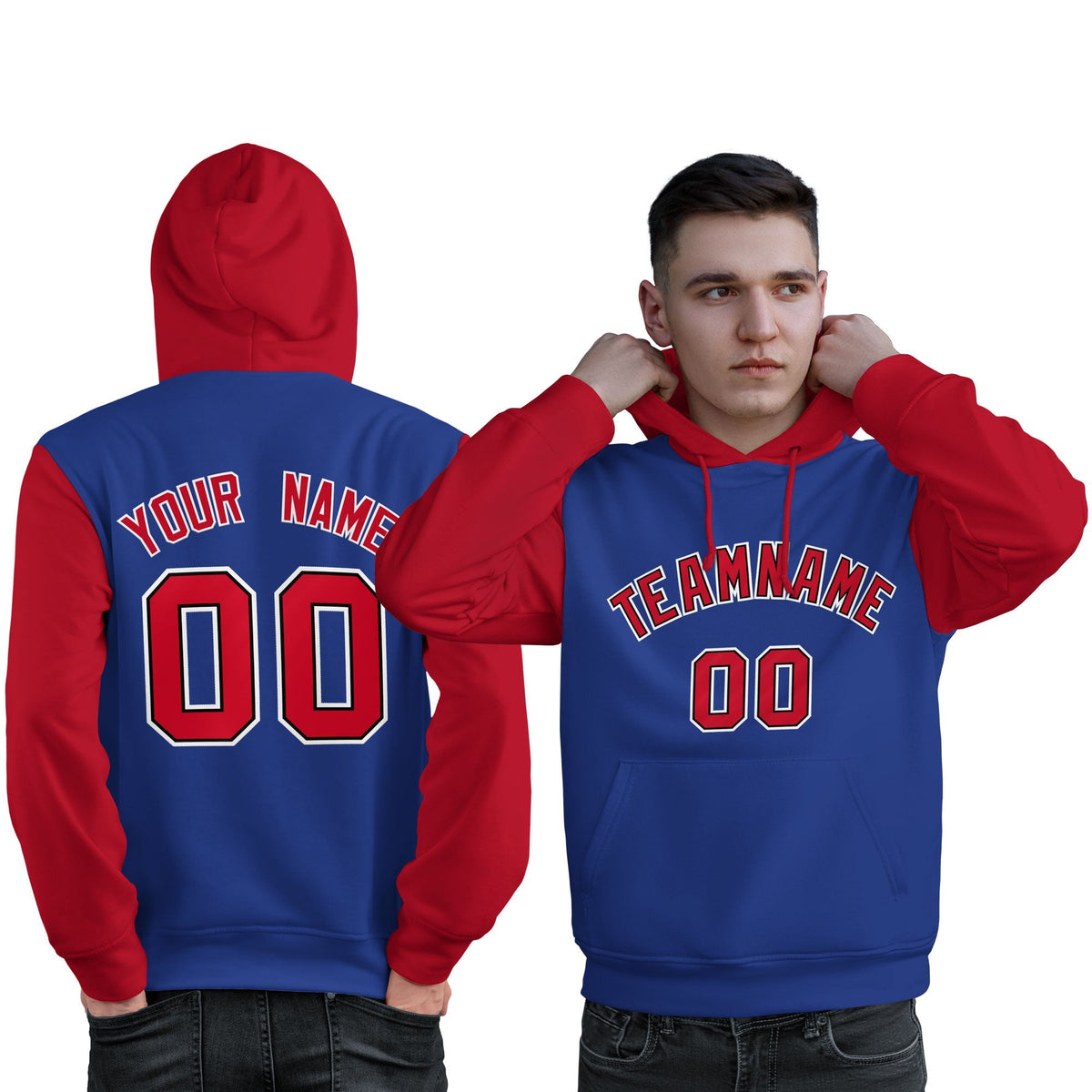 Custom Royal Red-White Raglan Sleeves Pullover Personalized Sweatshirt Hoodie| KXKSHOP