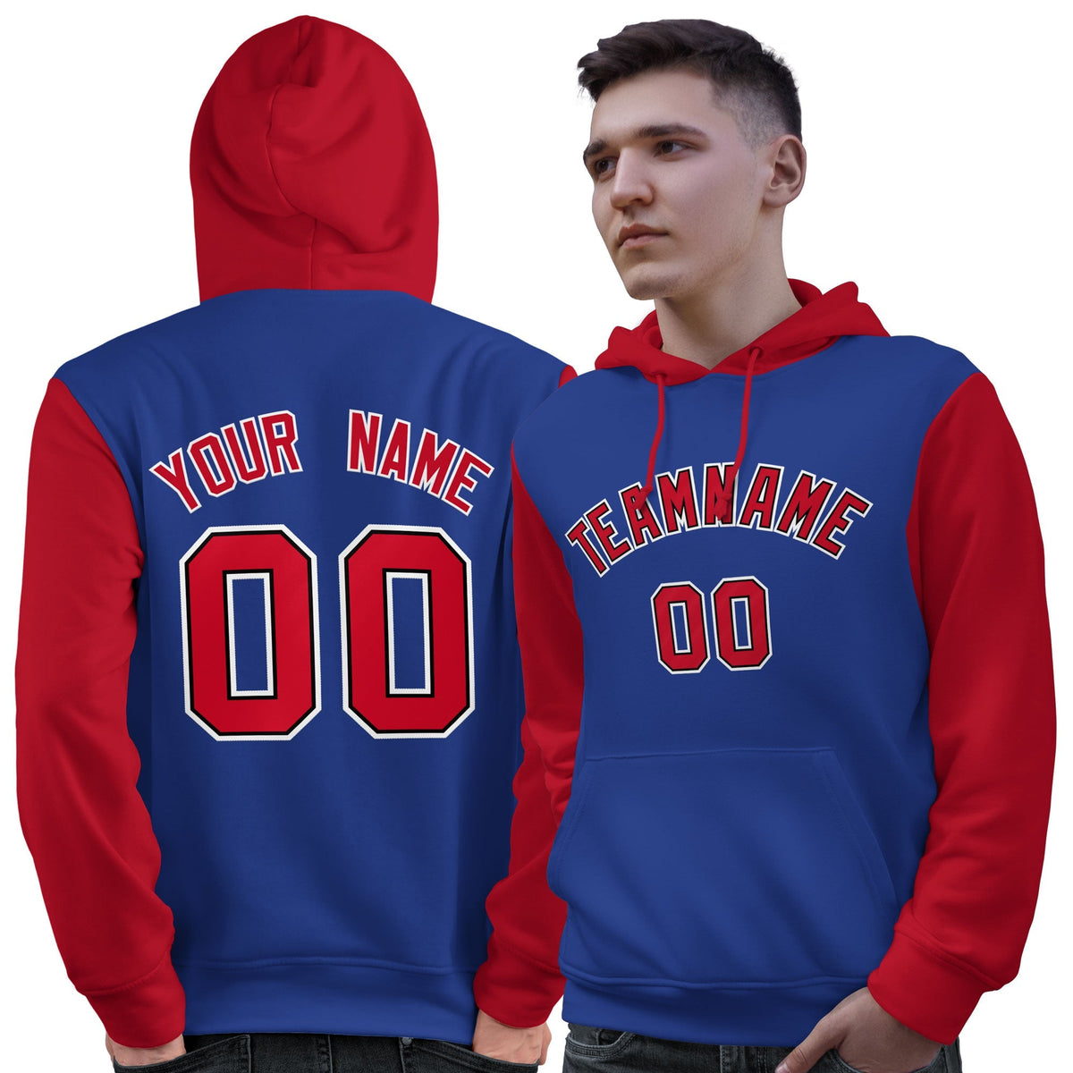 Custom Royal Red-White Raglan Sleeves Pullover Personalized Sweatshirt Hoodie| KXKSHOP