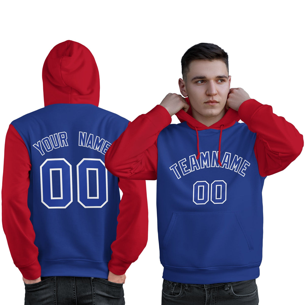 Custom Royal White-Red Raglan Sleeves Pullover Personalized Sweatshirt Hoodie| KXKSHOP